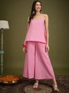 Sangria Striped Pure Cotton Sleeveless Top & Palazzos