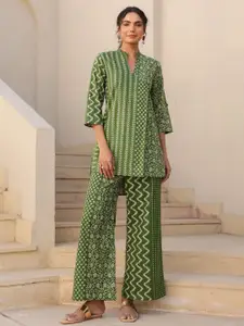 JISORA Printed Pure Cotton Top & Trouser Co-ord Set