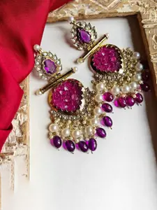 Lyriss Gold Plated Artificial Stone Studded & Beaded Contemporary Chandbalis