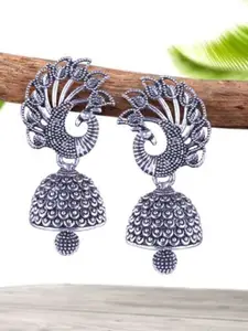 DIVASTRI Set of 5 Silver-Plated Oxidized Dome Shaped Jhumkas