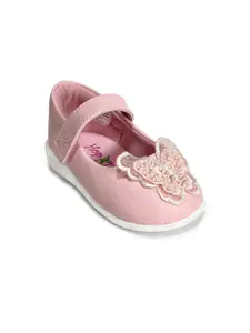KazarMax Hopits Girls Peach with Butterfly Mary Jane Shoes Ballerina Flat