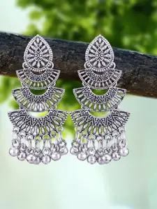 DIVASTRI Set of 5 Silver-Plated Oxidized Dome Shaped Jhumkas