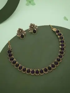 Anouk Gold-Plated Artificial Stone-Studded Necklace And Earrings