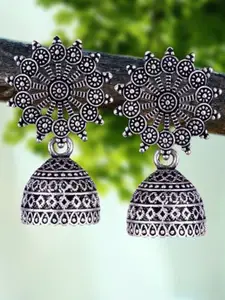 DIVASTRI Set Of 5 Silver-Plated Floral Shaped Oxidised Jhumkas