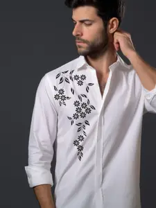 HE SPOKE Printed Satin Stretch Casual Shirt