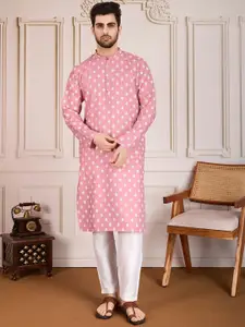 House of Pataudi Ethnic Motifs Printed Mandarin Collar Collar Straight Kurta