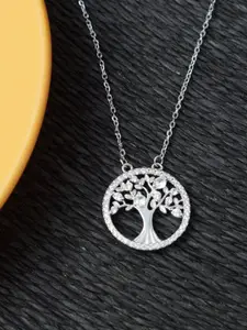 Tuanz Silver Jewelry 925 Rhodium-Plated Artificial Stone Studded Pendant with Chain