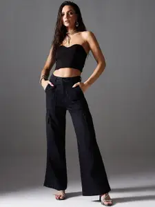 Miss Chase Women Wide Leg High-Rise Stretchable Cargo Jeans