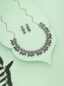 Anouk Silver-Plated Artificial Stones-Studded Necklace and Earrings