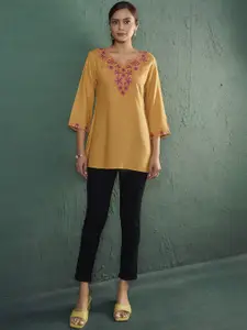 Anouk Floral Yoke Design Liva Straight Short Kurti