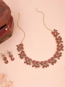 Anouk Gold-Plated Artificial Stones-Studded Necklace and Earrings
