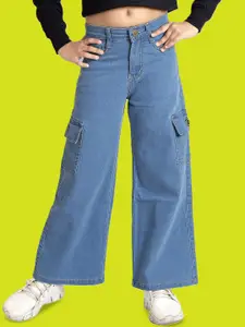 ADBUCKS Girls Wide Leg High-Rise Stretchable Cargo Jeans