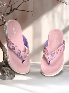 KazarMax Women Peach Floral Print Thong Slippers Flip Flops