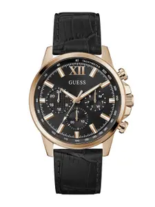 GUESS Men Dial & Leather Textured Straps Analogue Watch GW0901G5