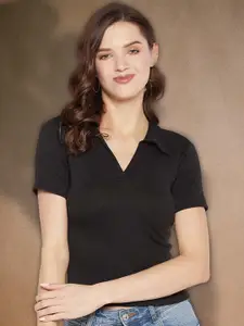 all about you Regular Solid Lapel Coller Crop Top