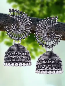 DIVASTRI Set Of 5 Silver-Plated Floral Shaped Oxidised Jhumkas
