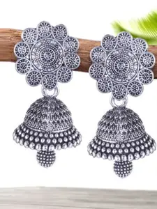 DIVASTRI Set Of 5 Silver-Plated Floral Shaped Oxidised Jhumkas