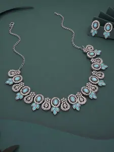 Anouk Silver-Plated Artificial Stones-Studded Necklace and Earrings