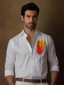 HE SPOKE Printed Satin Stretch Party Shirt