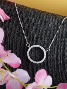 Tuanz Silver Jewelry 925 Sterling Silver Rhodium-Plated Artificial Stone Studded Pendant