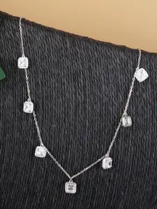 Tuanz Silver Jewelry 925 Silver Rhodium-Plated Artificial Stone-Studded Pendant With Chain