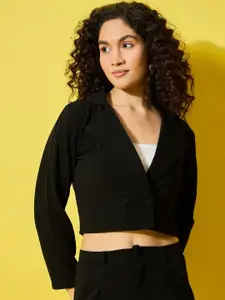 DIMPY GARMENTS Double-Breasted Notched Lapel Collar Formal Crop Blazer