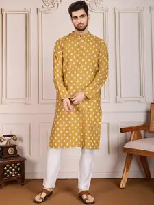 House of Pataudi Vishnu Ethnic Motifs Printed Mandarin Collar Cotton Straight Kurta