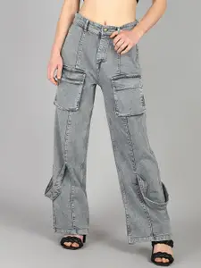 DressBerry Women Comfort Wide Leg High-Rise Light Fade Acid Wash Stretchable Jeans