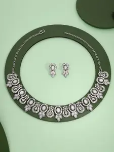Anouk Silver-Plated Artificial Stones-Studded Necklace and Earrings
