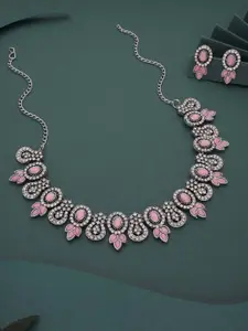 Anouk Silver-Plated Artificial Stones-Studded Necklace and Earrings