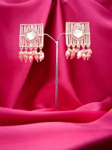 Anouk Silver Plated Artificial Stones Studded And Beaded Drop Earrings