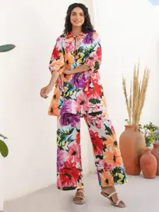 JISORA Printed Pure Cotton Top & Trouser Co-ord Set