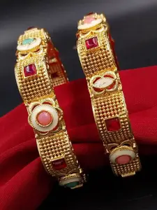 AARNAA Set Of 2 Gold-Plated Kundan Studded Bangles