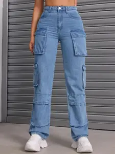 DressBerry Women Comfort Wide Leg High-Rise Light Fade Acid Wash Stretchable Jeans