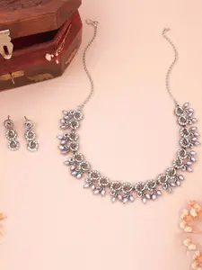 Anouk Silver-Plated Artificial Stones-Studded Necklace and Earrings