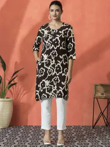 Sangria Floral Printed Round Neck Straight Kurta