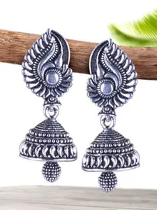 DIVASTRI Set of 4 Silver-Plated Oxidized Dome Shaped Jhumkas