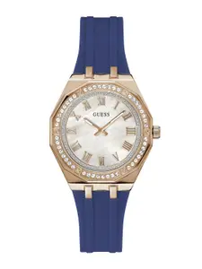 GUESS Women Embellished Dial & Textured Straps Analogue Watch GW0872L3
