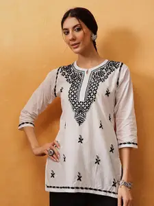 ADA Women Lucknowi Chikankari Embroidered Pure Cotton Kurti