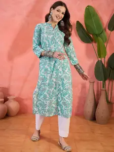 Sangria Paisley Printed Mandarin Collar Pure Cotton Straight Kurta