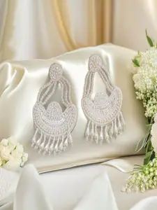 Sangria Gold Plated Beaded Contemporary Shaped Drop Earrings