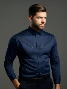 HE SPOKE Embroidered Satin Stretch Party Shirt