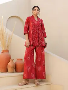 JISORA Printed Pure Cotton Top & Trouser Co-ord Set