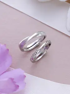March by FableStreet Set Of 2 Rhodium Plated Cubic Zirconia Studded Finger Rings