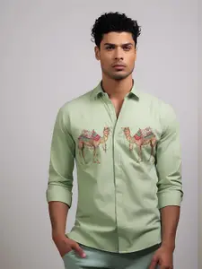 HE SPOKE Printed Satin Stretch Casual Shirt