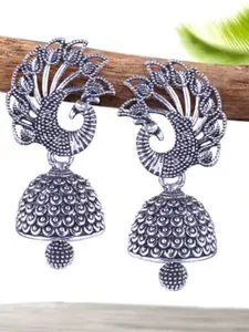 DIVASTRI Set of 4 Silver-Plated Oxidized Dome Shaped Jhumkas