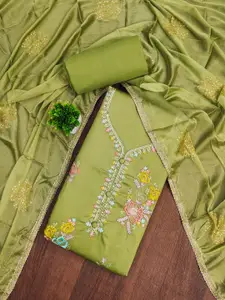 HMP Fashion Floral Embroidered Thread Work Pure Cotton Unstitched Dress Material