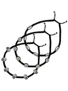 VAMA Set of 3 Silver-Plated Adjustable Black Thread Anklet
