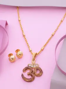 Ramdev Art Fashion Jwellery Set Of 3 Gold Plated Stone Studded Necklace And Earrings