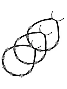 VAMA Set of 3 Silver-Plated Adjustable Black Thread Anklet